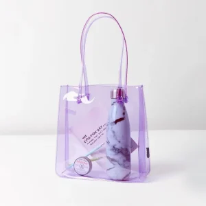 Custom logo Transparent Candy Color PVC Waterproof Shopping Hand Bag clear Handbag for Women