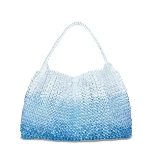 Custom made Blue Beaded Handbag for Summer Beach Vacations and Travel Large Capacity Woven Handbag for Women