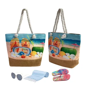 Customised Full Print Beach Bag Reusable Eco Friendly Girl’s Shoulder Bags Long Straps with Custom Logo