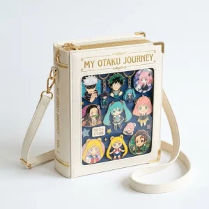 Customizable Anime Theme Book-Shaped Ita Bolsa Bag with Clear Window Pin Display for Otaku Girls & Fan Aesthetic