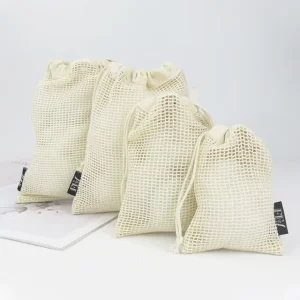 Customizable Canvas Grocery Multi Purpose Cotton Drawstring Mesh Net Bag Organic Cotton Degradable