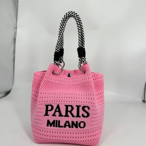Customizable Logo Knit Square Handbag Polyester Bucket Bag Simple Woven Design with Zip Closure Portable Casual Shopping Bag