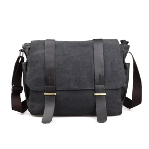 Customizable OEM Black Messenger Bag Men Waterproof Canvas Shoulder Messenger Bag for Men Outdoor