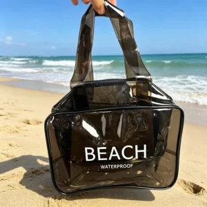 Customizable PVC Zipper Beach Bag with Two Handles Swimming Pool Waterproof Pouch for Swimwear and Towels