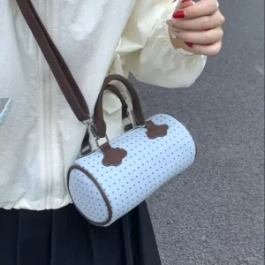 Customizable Polka Dot Cylinder Lady Bag New Simple PU Women Crossbody Bag Exquisite Cylindrical Girl Handbag