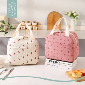 Customizable Portable Corduroy Lunch Bags With Zipper Closure Cute Waterproof Insulated for Students Office Workers Picnics