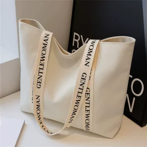 Customization Text Size Plain Canvas Tote Bag Eco Friendly Reusable Support Silk Screen Letter Logo On Handle