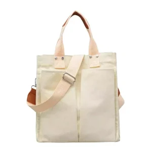 Customize Adjustable Sling Shoulder Strap Reusable Shopping Handbag Durable Canvas Cotton Tote Bag with Leather Handle