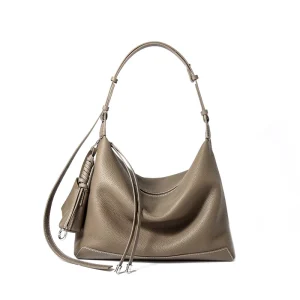 Customize Logo Womens Genuine Leather Shoulder Bag With Zipper Stylish Black Handbag Womens Luxury Brown Shoulder Bag