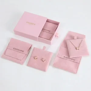 Customize Portable Suede Velvet Microfiber Envelope Jewelry Bag Bracelet Earring Necklace Pouch with Box for Gift Packaging Box