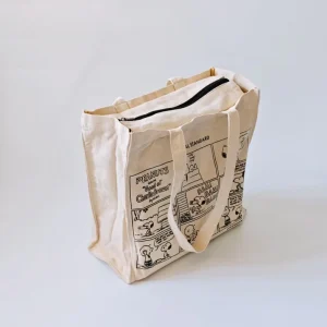 Customized Color Logo Cartoon Pattern Recycled Cotton Canvas Tote Bags with Zipper Closure For Grocery Use