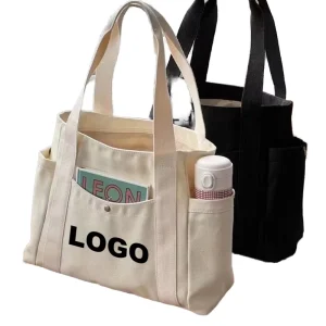 Customized Color Logo Cotton Cloth Recycled Cotton Canvas Shopping Bags Print Blank Tote Grocery Zipper Canvas Totes