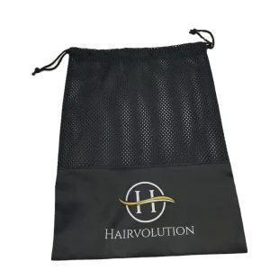 Customized Eco Friendly Recyclable Summer Fashion Washable Portable Mini Black Polyester Nylon Mesh Drawstring Pouch Multi Use