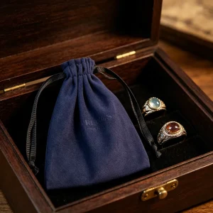 Customized Embossed Logo Dark Blue Luxury Velvet Suede Gift Jewelry Pouch Drawstring Packaging Bags
