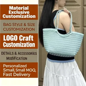Customized Handmade Woven Women’s Bag Retro Genuine Leather Shoulder Bag Beach Vacation Tote Bag Embossed Logo