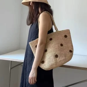 Customized High end Raffia Bag Hand woven Tote Bag Straw Bag Women’s Shoulder Bag Bucket Beach Bag