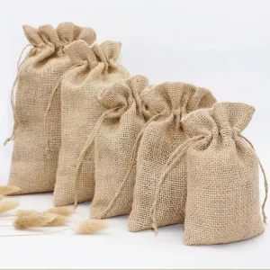 Customized Jute Linen Pouch with Logo Printing Eco Friendly Dust Bag Packaging for Crops Storage Featuring Drawstring