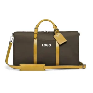 Customized Logo Duffle Bags for Men Large Capacity Zipper Closure with Leather Luggage Tags Nylon Duffle Bag