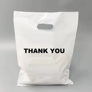 Customized Logo Multi Size Durable Thank You Reusable Plastic Bags with Die Cut Handles Boutique Gift Shopping Carry To-go Bags