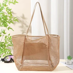 Customized Logo Nylon Durable Family Travel Big Capacity Mesh Beach Tote Sand Bags Women Summer Beach Bag