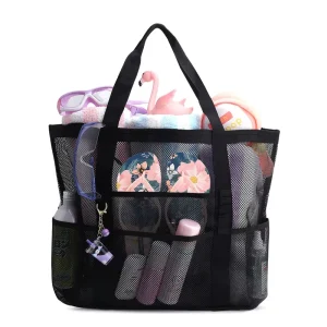 Customized Logo Nylon Durable Family Travel Big Capacity Mesh Shopping Bag Beach Tote Sand Bags Women Summer Beach Bag