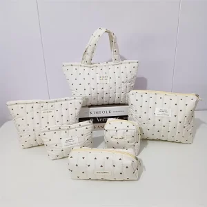 Customized Logo Pattern Quilted Crushed Flower Cosmetic Bag Cotton Bag for Shopping Storage