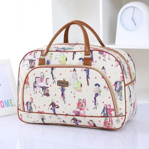 Customized PU Leather Large Capacity Travel Bag Fashion Sport Geometric Portable for Men’s Women’s Short Distance Travel Luggage