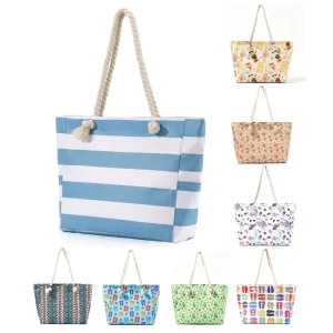 Customized Pattern Summer Large Capacity Rope Handle Beach Tote Bag Colorful Seaside Shoulder Bags For Travel