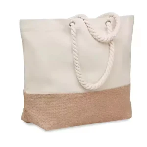 Customized Personalized Beach Shopping Bags Canvas and Jute Spliced Rope Handle Eco Friendly Bags