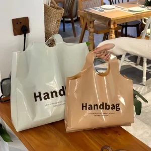 Customized Printed Fold Plastic Black Thank You Die Cut Handle Carry Shopping Packaging Bags for Boutique Retail Shopping