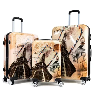Customized Printing Koffer ABS PC 4 Wheels Trolley Suitcase Organizer Bag Bagage Travel Luggage Set
