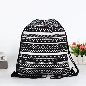 Customized Promotion 8oz 10oz 12oz Black Cotton Canvas Drawstring Backpack Bag As Gift
