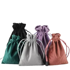 Customized Size Eco Friendly Cotton Velvet Pouch Bags Drawstring Jewelry Bag With Your Logo