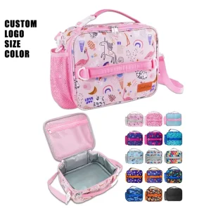 Customized Waterproof Insulated Lunch Box Bag for Kids Portable Picnic Cooler Lunch Bag with Zipper Pockets Bottle Holder