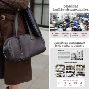 Customized logo Genuine Leather Minimalist Tote Bag Fashionable Design Boston Shoulder Bag Large Capacity Bowling Underarm Bag