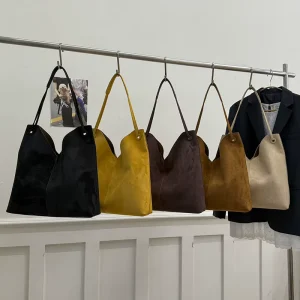 Customized logo Soft Leather Shoulder Bag Elegant Suede Handbag Slouchy Tote Bag OEM Vintage Leather Hobo Bags for Women