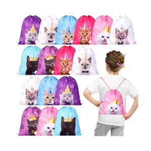Cute Cat Goodies Candy Treat Drawstring Backpack Full Colour Themed Birthday Party Gift for Promotional Sportpacks