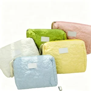 Cute Flower Embossed Quilted Makeup Bag Portable Handheld Travel Wash Bag Multicolor Large Capacity Cosmetic Storage Pouch