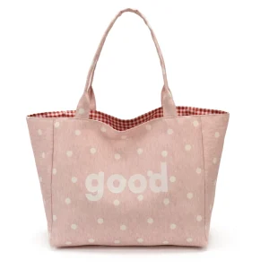 Cute Polka Dot Tote Letter Graphic Reversible Polyester Lining Lightweight Canvas Shoulder Handbag For Daily Shopping
