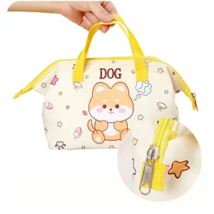 Cute Shiba Inu Thermal Lunch Bag for School Office Picnic Use Insulated Waterproof Canvas Food Storage Handbag