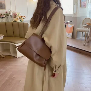 Deep Brown Casual Flip Bag Simple PU Women’s Single Shoulder Crossbody Bag