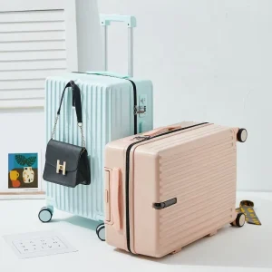 Design ABS PC Travel Bag Fashion Luggage Outside Hidden with Pocket Bag Hook Trolley Suitcase
