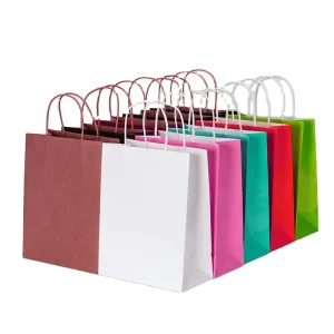 Designer Classic Kraft Paper Shopping Bags for Clothing Recyclable Multi color Printing Stylish Sturdy Convenient
