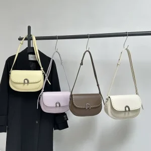 Designer Luxury Bag Retro Flap Saddle Shoulder Handbag PU Leather Crossbody Bag with Metal Buckle for Women