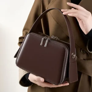 Designer Luxury Genuine Cowhide Waxed Leather Handbag Exquisite Women’s Adjustable Shoulder Crossbody Bags