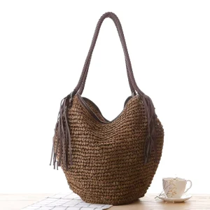 Designer Summer Women Tote Bag Straw Tassel Bags for Women Handbags Ladies Woven Beach Purses and Handbags