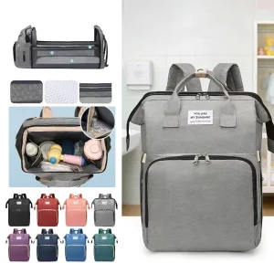 Diaper Bag Backpack Foldable Baby Bed Changing Station Waterproof Large Capacity Travel Mummy Bag Insulated Pockets Stroller