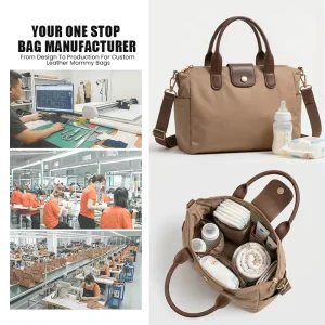 Diaper Bag Nylon and Genuine Leather Mommy Handbag Large Capacity Baby Tote Multi Pocket Travel Organizer Custom OEM Factory