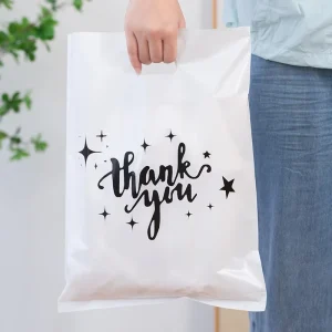 Die Cut Reusable T Shirt PE Plastic Bags White ‘Thank You’ Handle for Business Retail Christmas Gift Exhibition