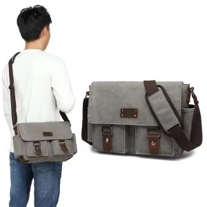 Direct Sales Genuine Leather Bags Messenger Computer Laptop Bag for Men Canvas Messenger Bag